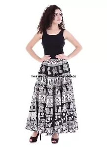 Falda Envolvente De Algodón Mandala De Elefante Bohemia Casual Lehanga 36" - Imagen 1 de 4