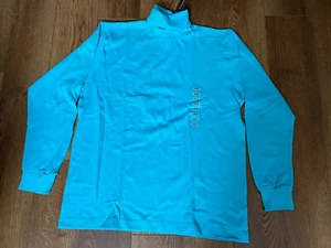 Vintage Medallion Turtleneck Sweatshirt Blue Solid Long Sleeve Pullover Large NW - Picture 1 of 8
