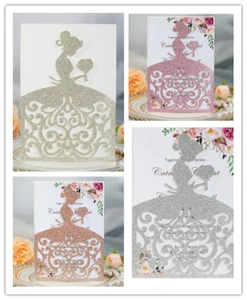 10PCS Laser Cut Invitations Sweet 16, Wedding, Quinceanera Glitter Party Card - Picture 1 of 14