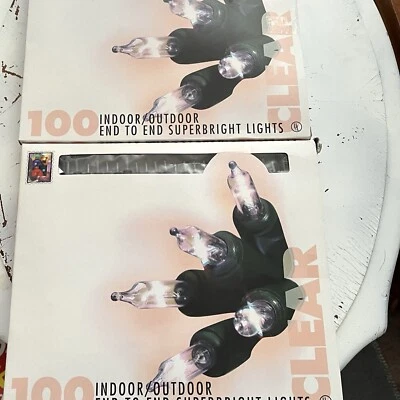 2 Sets 100 Each Clear Indoor Outdoor Superbright Lights VTG 1996 New in Open Box - Image 1 of 4