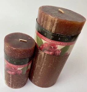Rhapsody Handmade Pomegranate Sage Scented Pillar Candles (2) NOS - USA! - Picture 1 of 6