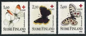 Finland B235-B237, MNH. Michel 993-995. Red Cross-1986. Butterflies. - Picture 1 of 1
