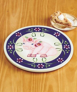 COLORFUL WOODEN PIG LAZY SUSAN 13" DIAMETER 3/4" HIGH - Picture 1 of 1