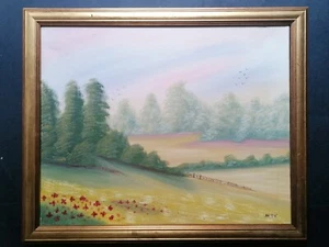 Contemporary Acrylic Landscape Painting, Poppy Field, Forest, Trees - Picture 1 of 9