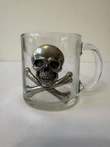 SKULL AND BONES GLASS AND PEWTER COFFEE MUG - Picture 1 of 6