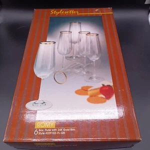 Set 6 bicchieri da vino setter stile vintage Romy vetro forte con bordo oro 24 K - Foto 1 di 6