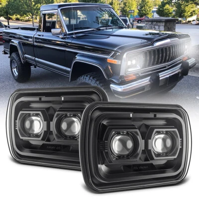Par de faros LED de haz alto bajo H4 negro para Jeep J20 1979~1988 DOT 5x7"/7x6" Foto 1 de 4