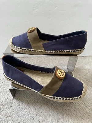 Zapatos alpargata Tory Burch para mujer talla 7M azul, crema y marrón con logotipo dorado) Foto 1 de 4