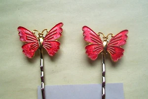 Set spille Bobby -ACCENTO FARFALLA-PIASTRA RODIO- COLORE SMALTO ROSSO - Foto 1 di 3