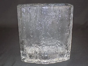 HEAVY Vintage 1970s Hoya Crystal Frostfire Hexagonal Vase Ice Glass Bark Texture - Picture 1 of 7