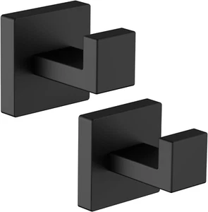 Wall-Mounted Black Towel Hooks, SUS304 Stainless Steel, 2 Pack - Picture 1 of 12