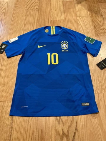 Nike Brazil Vapor Match Away Men's Football Shirt Neymar No.10 Sz L Blue Rare Cover