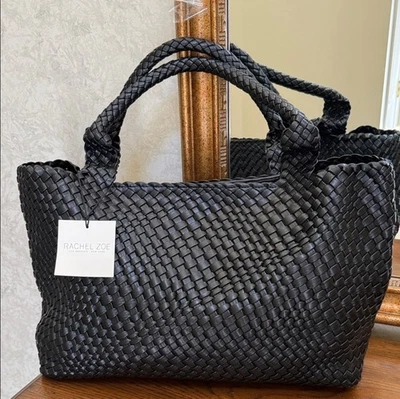 Bolso de Hombro Rachel Zoe Negro Tejido Trenzado Diseñador Bolso de Mano Nuevo con Etiquetas  Foto 1 de 4