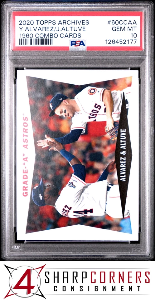 2020 TOPPS ARCHIVES 1960 COMBO #60CCAA YORDAN ALVAREZ RC-JOSE ALTUVE PSA 10 - Image 1 of 3