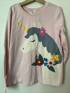 Hanna Andersson Pink Unicorn Tee Shirt Top Size 12 150 100% Cotton Long Sleeve - Picture 1 of 7