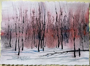 Original Pamela Wilhelm 5x7” Watercolor  shadows Trees Abstract Landscape - Picture 1 of 2