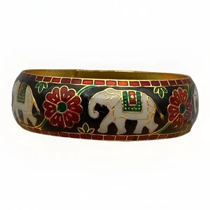 Vintage Cloisonné Armreif Armband Elefant 2,5" Boho Messing Emaille Indien - Bild 1 von 5