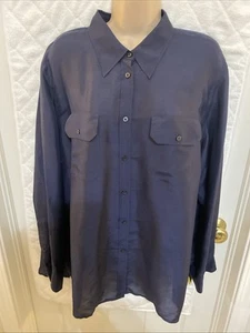 Women's Silk Lauren Ralph Lauren Navy Blue Plus 16 Blouse Button Down Small Snag - Picture 1 of 13