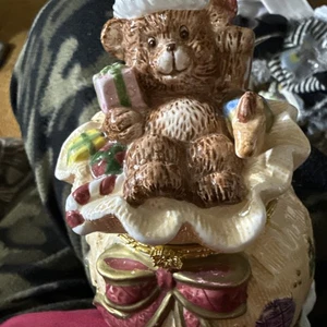 Christmas Home for The Holidays Bear Trinket Box Bag of Toys Santas Sack 5" Tall - Picture 1 of 22