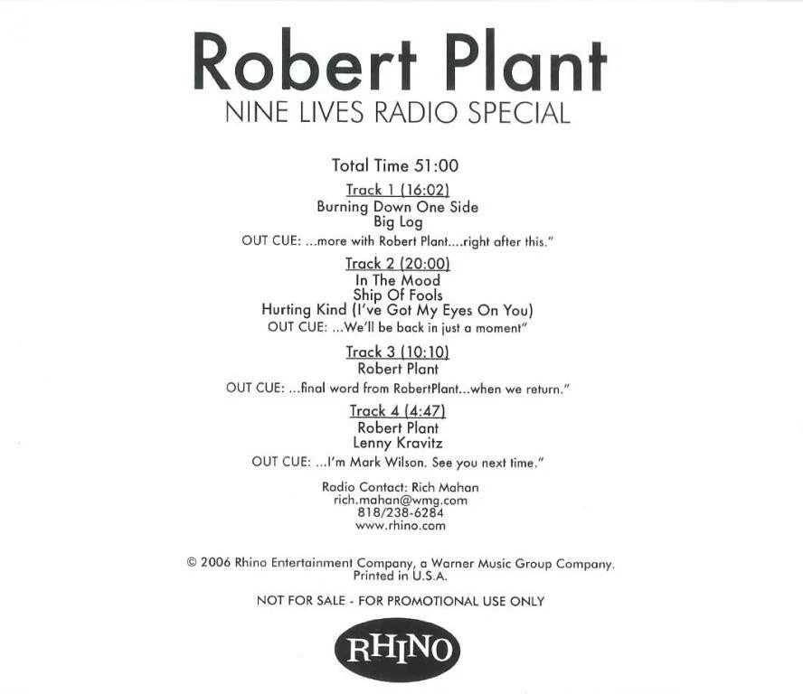ROBERT PLANT Nine Lives Radio Special promo CD Foto 1 de 1