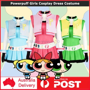 Powerpuff Girls Cosplay Blossom Bubbles Buttercup Dress Costume Halloween Outfit - Bild 1 von 22