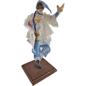 Statua Pulcinella Con Corno Pendente Su Base Di Legno PULCAZZ In Terracotta  - Picture 1 of 2