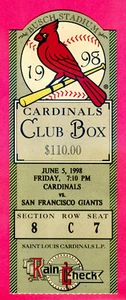 GORGEOUS CARDINALS/GIANTS TICKET STUB-6/5/98 MARK MCGWIRE HR #415 - Picture 1 of 1