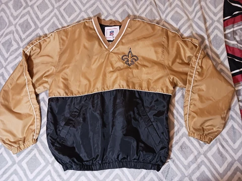 New Orleans Saints Jacket Mens Medium Black Gold Pullover Windbreaker NFL Cover