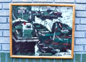 ORIGINAL HAYWARD VEAL SIGNED OIL/CANVAS, "BOATS AT TWILIGHT", AUSTRALIA-ENGLAND - Picture 1 of 12