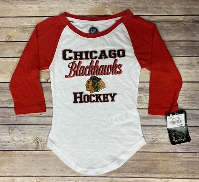 Niños Niñas NHL Chicago Blackhawks Logo Camiseta Estilo Béisbol Rojo Blanco Foto 1 de 4