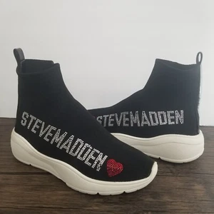 STEVE MADDEN Women Size 6 High Top Black Wedge Bootie Boot Sneaker Bling Crystal - Picture 1 of 12
