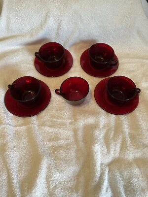 Anchor Hocking Royal Ruby R1700 Coffee/Teacups and Saucers (set of 4) - Image 1 of 4