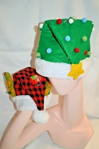 Sie wählen Plüsch LUSTIGE Hüte Weihnachten Rentier rot kariert oder grün Baum Hut mit GOLDSTERN - Bild 1 von 9