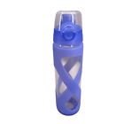 Apana Flip Top Glass Water Bottle W/Purple Lavendar Silicone Sleeve 24 Oz 750 Ml