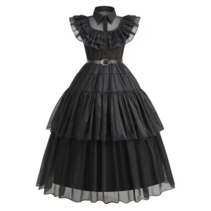 Girl Ruffle Dress Tulle Party Tiered Mesh Gothic Black Halloween Cosplay New - Picture 1 of 12