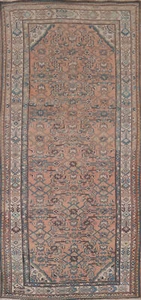 Vintage Muted Rust Geometric Hamedan Runner Rug 4x9 Traditional Hand-knotted Rug - Picture 1 of 20