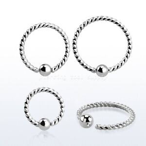 1pc. 18G 316L Surgical Steel Fixed Ball Twited Captiive Bead Ring Hoop Nose Ring