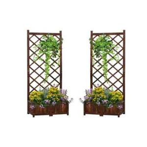 67 in. Brown Wood Planter Box with Trellis, Outdoor Flower Raised Garden Bed (2- - Picture 1 of 7