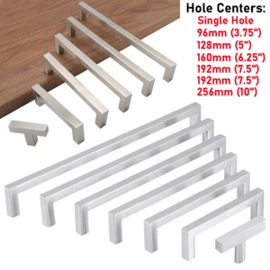 10 X Brushed Nickel Square Cabinet Handle Pulls Kitchen Bathroom Stainless Steel - Picture 1 of 15