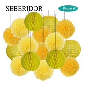 Baby Boy Girl 2nd Birthday Party Favor Yellow Set Folding Round Paper Lantern We - Picture 1 of 11