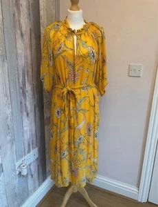 Part Two Yellow / Mustard Chiffon Sunflowers Summer Roxy Dress Eu 42 Uk 14 - Picture 1 of 11