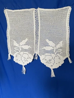 rideau ancien en coton fait main/ blanc au crochet d'art : 42 X 42 ( K 51) - Photo 1/2