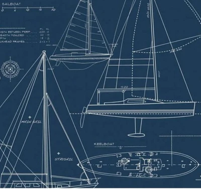 3 Dbl Rolls Ralph Lauren  Chesapeake Blueprint Blue WALLPAPER New, sealed - Image 1 of 4