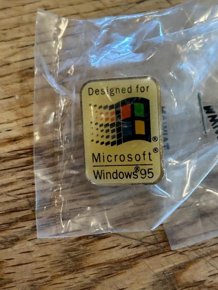"Designed for Microsoft Windows 95" Release-Enamel Lapel Pin New in Sealed Bag - Image 1 of 1