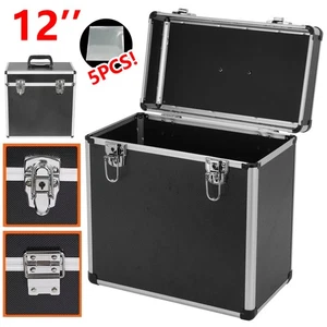 Vinyl LP Storage Box 12" Vinyl Record Storage Case Heavy Duty Lockable Box Black - Picture 1 of 15