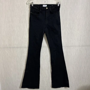 Pantalones de mezclilla elásticos negros lavado oscuro Le One acampanados con montura para mujer talla 2 - Imagen 1 de 13