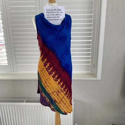 DIDIER PARAKIAN Size 10-12 Designer Asymmetric TUNIC Top Blue Red Ochre Party - Image 1 of 4