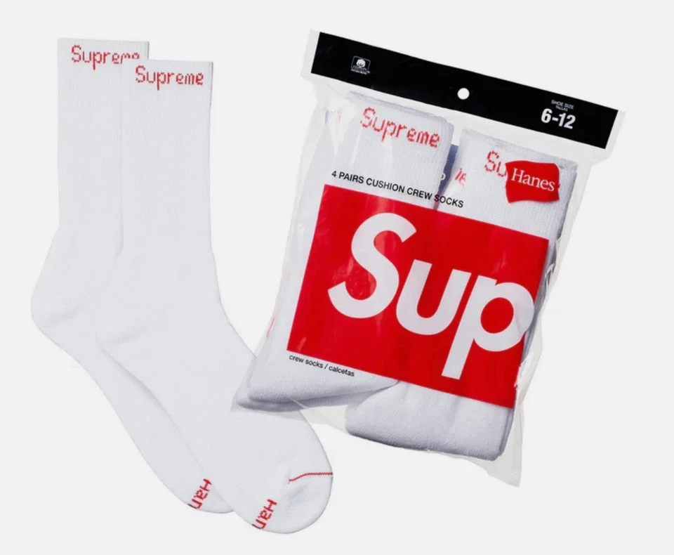Calcetines Supreme x Hanes Crew - Paquete de 4 - BLANCO - Talla 6-12 NUEVOS EN BOLSA Foto 1 de 1