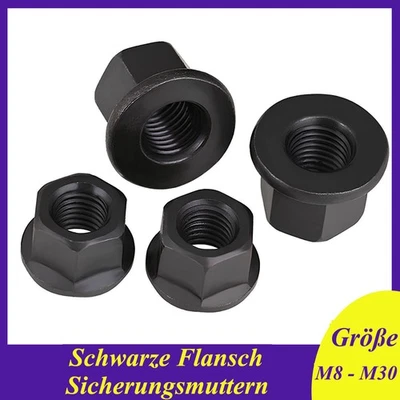 M8 M10 M12 M14 M16 M18 – M30 Schwarz Sechskantflansch Selbstsichernde Muttern - Bild 1 von 4