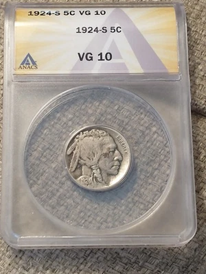 1924-S Low Mintage Buffalo Nickel, ANACS Graded VG 10 - Image 1 of 4